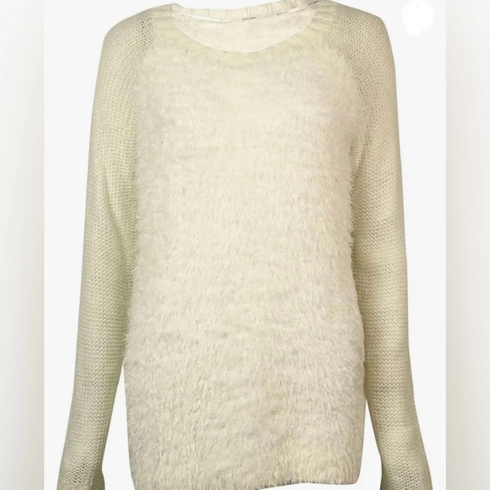 Women’s Eric + Lani Cream Fluffy Knit Pullover Sweater S - Picture 1 of 12